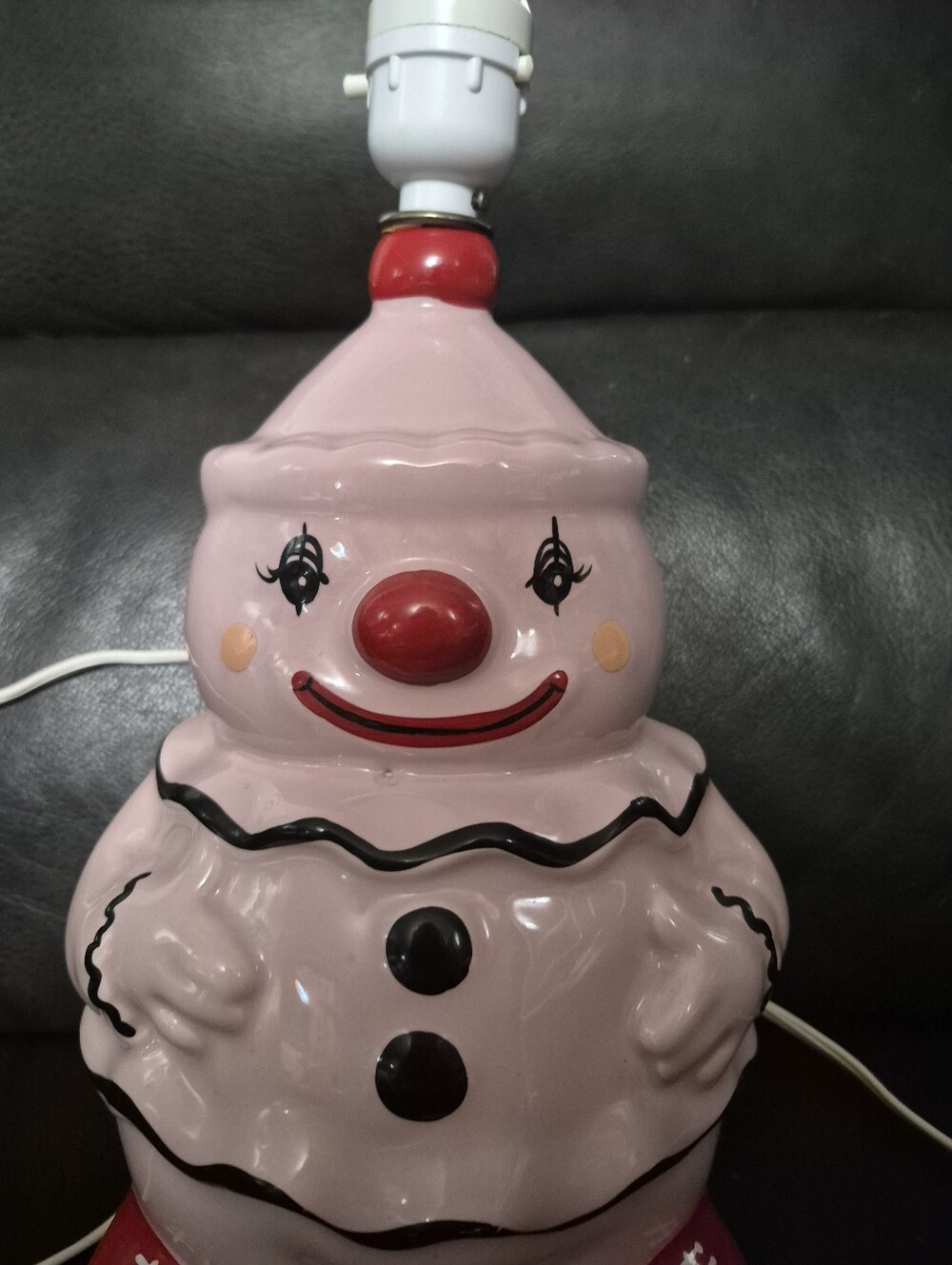Vintage Martha Ceramic Lami Canada Pink Clown Nursery Lamp Base 1970s Kitsch - Picture 4 of 13